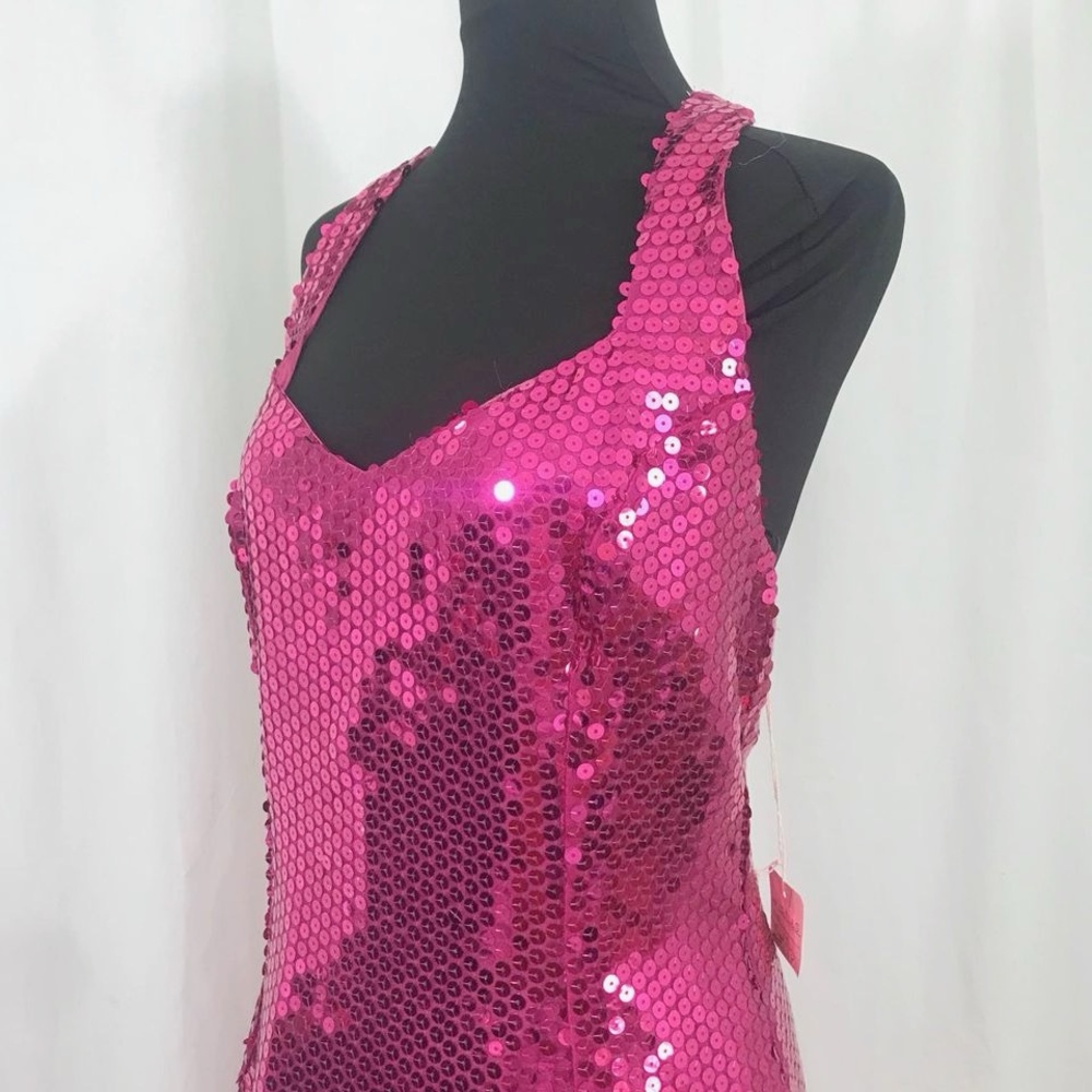 Nadine Full Length Fuschia Pink Sequin Gown Vintage 1980s NWT - Picture 9 of 10